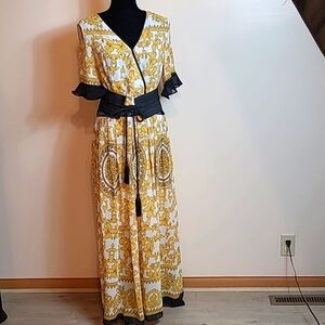 Mislook shirt ruffled sleeve maxi dress yellow black size 10 nwt